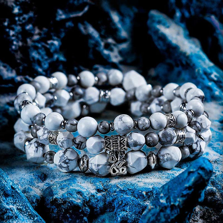 Bracelet multi-tours en perles d'howlite et d'agate carte Olivenorma - 18 cm - image 0