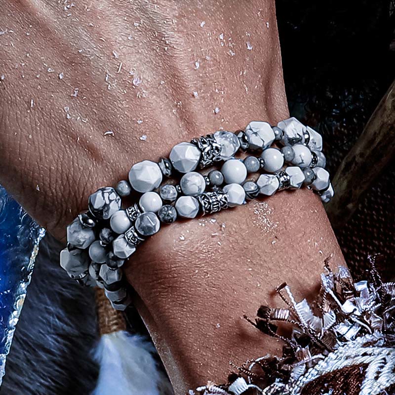 Bracelet multi-tours en perles d'howlite et d'agate carte Olivenorma - image 3