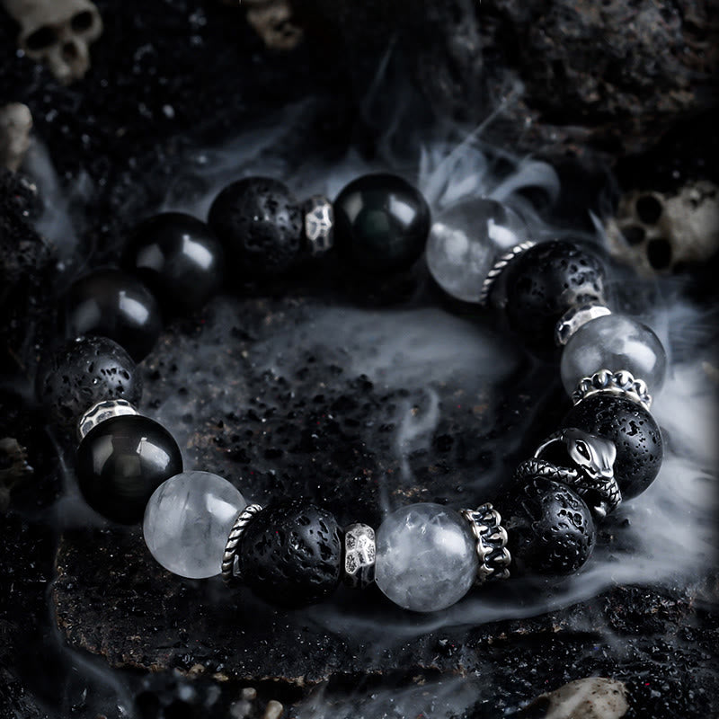 Bracelet Olivenorma en perles d'obsidienne et de pierre de lave - image 1