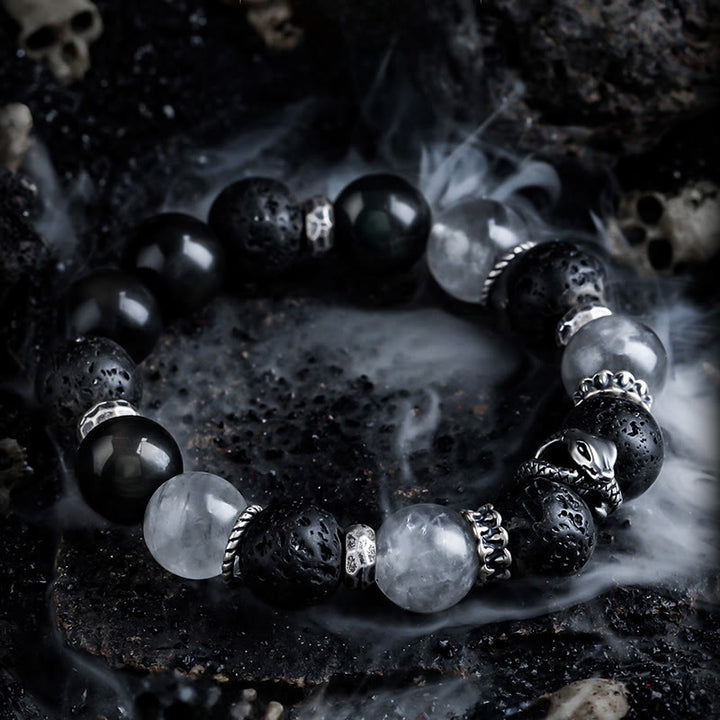 Bracelet Olivenorma en perles d'obsidienne et de pierre de lave - image 1