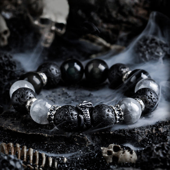 Bracelet Olivenorma en perles d'obsidienne et de pierre de lave - 18 cm - image 0