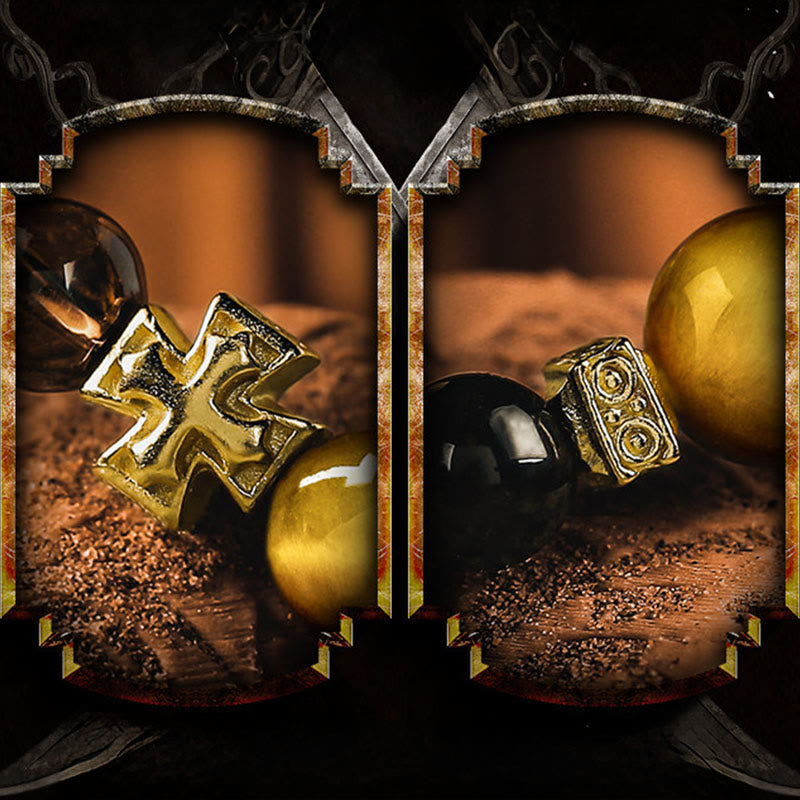 Bracelet Olivenorma Cross en quartz fumé et obsidienne à double tour de perles - image 3