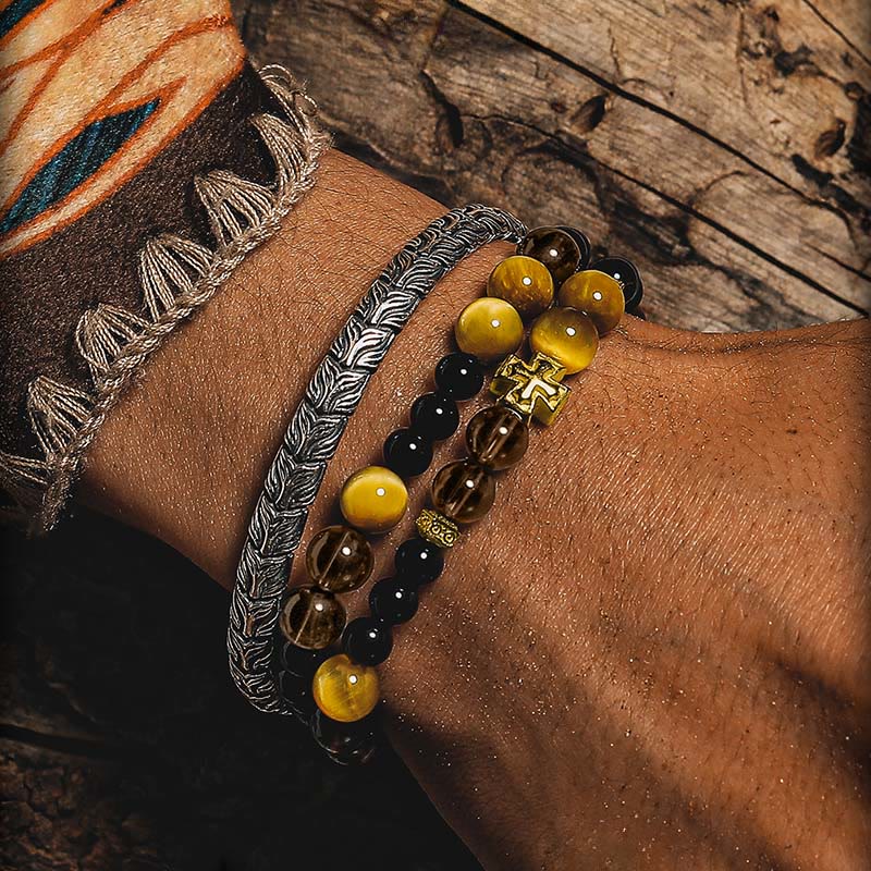 Bracelet Olivenorma Cross en quartz fumé et obsidienne à double tour de perles - image 5