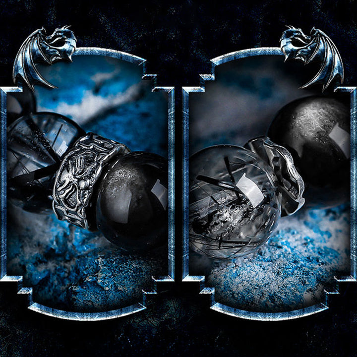 Bracelet Olivenorma en perles de quartz noir, rutile et obsidienne argentée - image 3