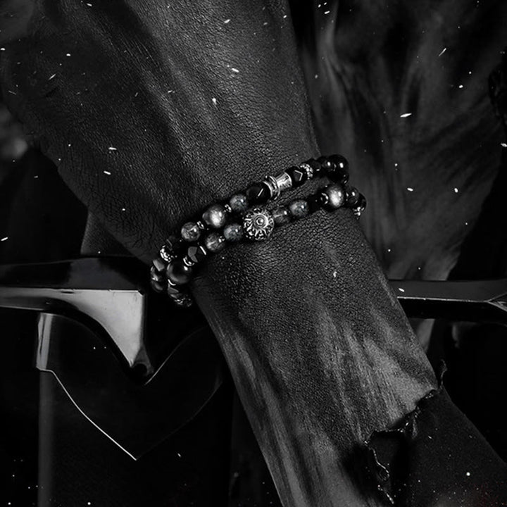 Bracelet Olivenorma double tour en quartz noir, rutile et obsidienne argentée - image 4