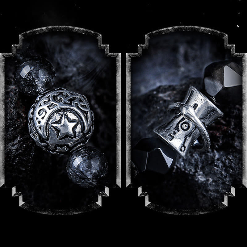 Bracelet Olivenorma double tour en quartz noir, rutile et obsidienne argentée - image 3