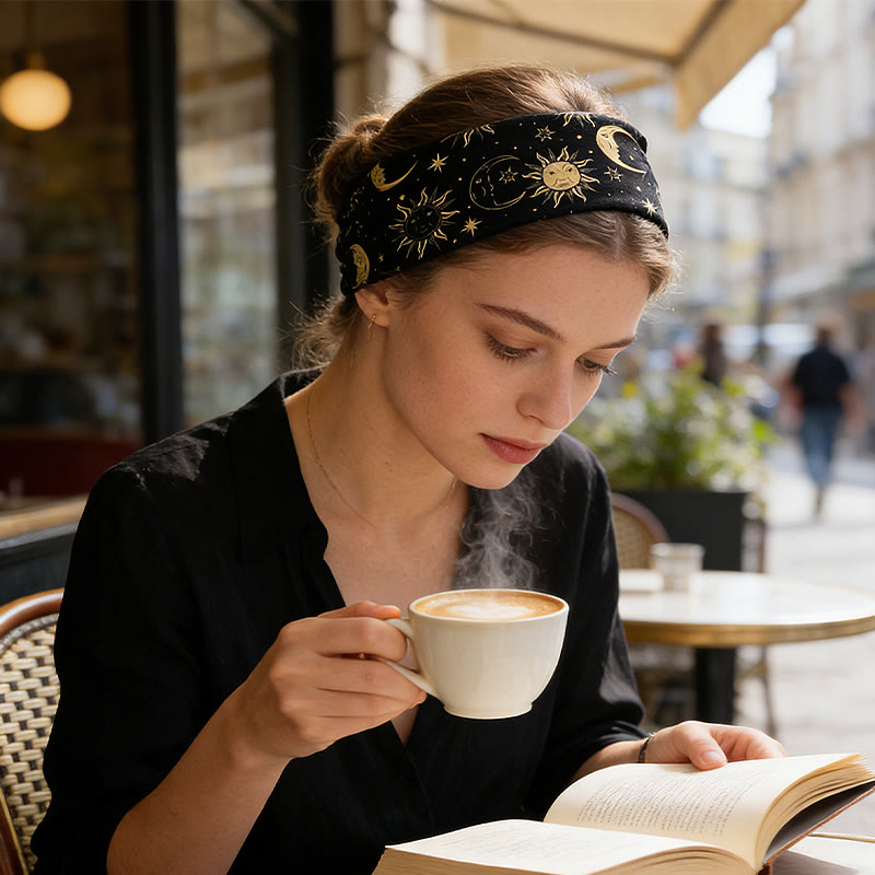 Bandeau de yoga ajustable Olivenorma Boho imprimé soleil et lune - image 3