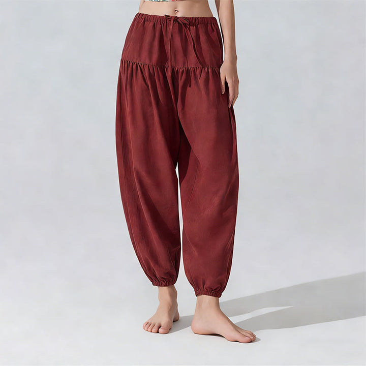 Pantalon de yoga Olivenorma uni, coupe décontractée, à cordon de serrage - Rouge foncé - L - image 1