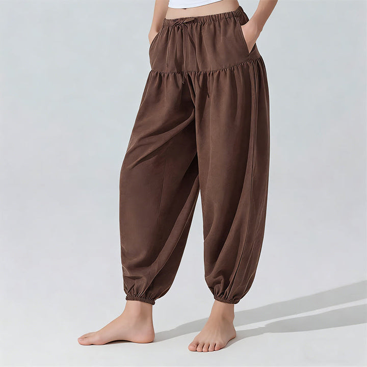 Pantalon de yoga Olivenorma uni, coupe décontractée, à cordon de serrage - Brun - L - image 5