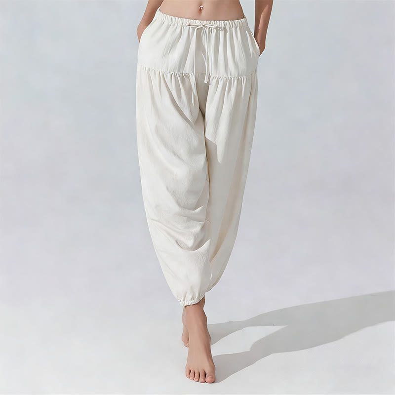 Pantalon de yoga Olivenorma uni, coupe décontractée, à cordon de serrage - Blanc - L - image 4