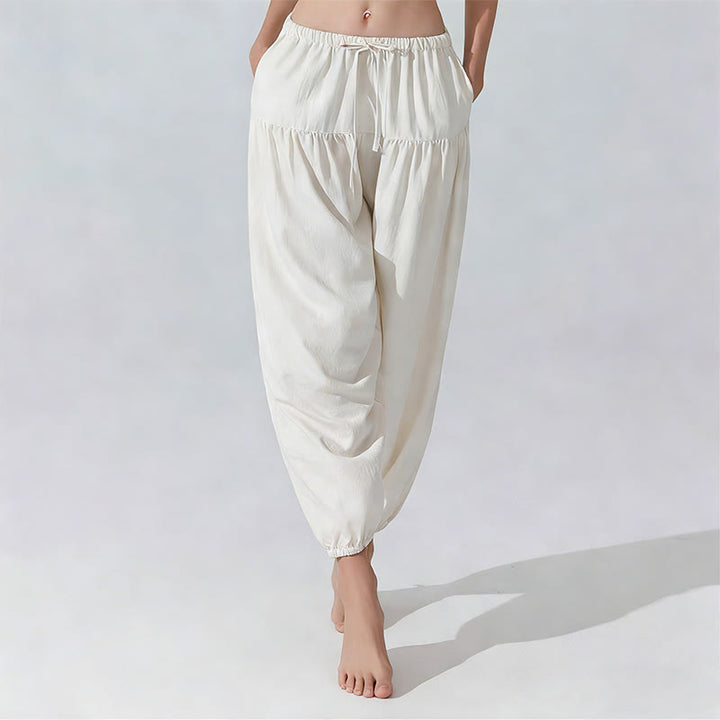 Pantalon de yoga Olivenorma uni, coupe décontractée, à cordon de serrage - Blanc - L - image 4