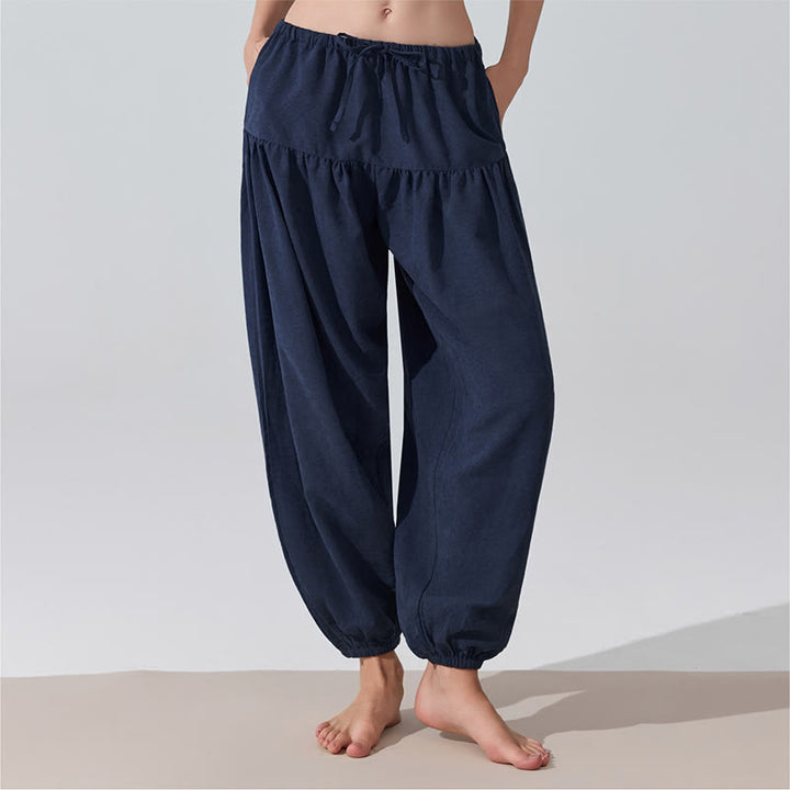 Pantalon de yoga Olivenorma uni, coupe décontractée, à cordon de serrage - Bleu marine - L - image 7