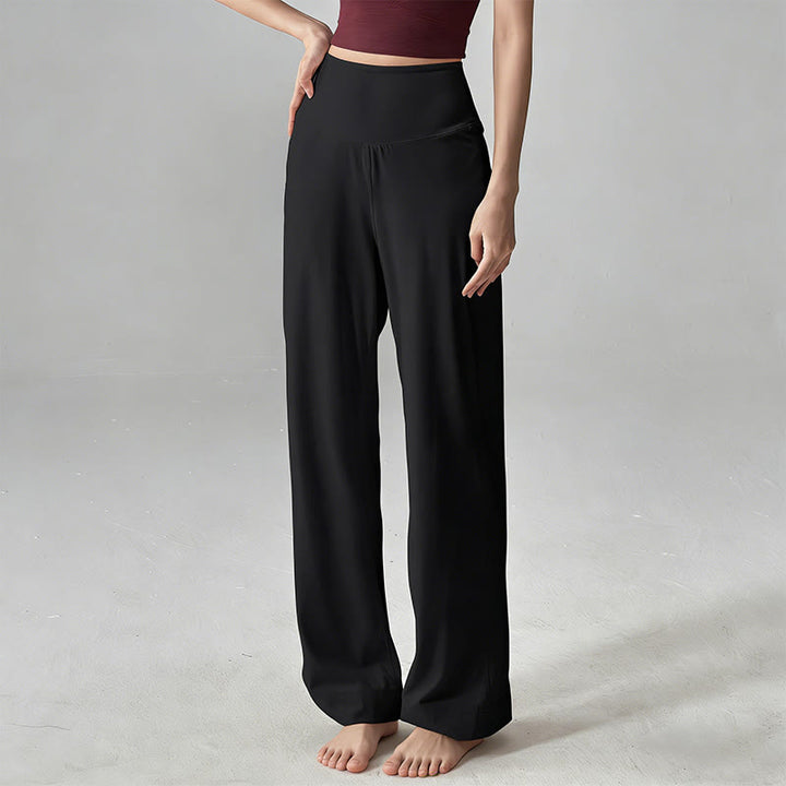 Pantalon de yoga Olivenorma uni, taille haute, coupe fluide - Noir - 5XL - image 2