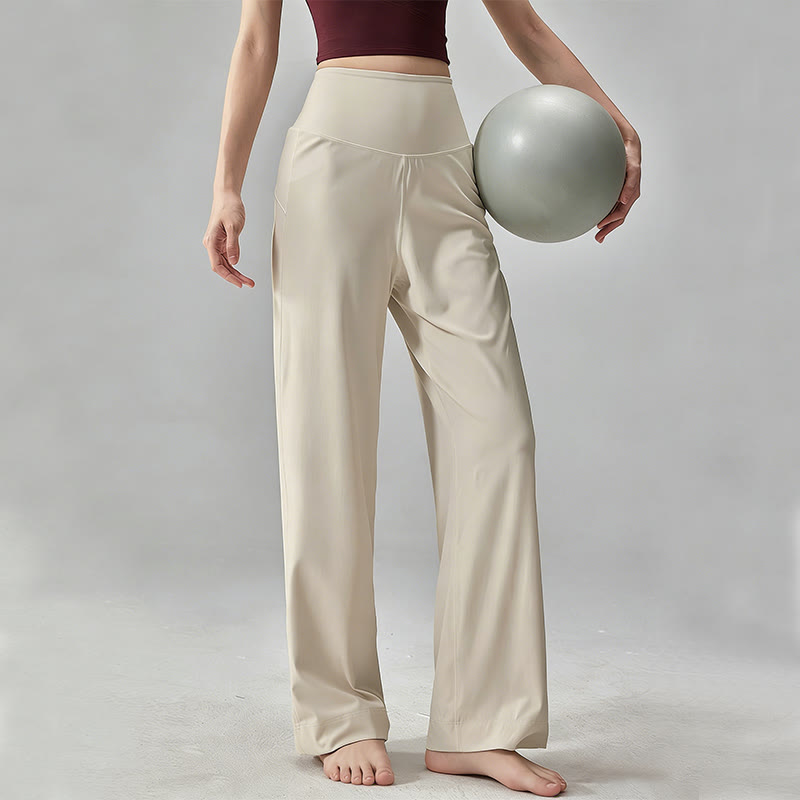 Pantalon de yoga Olivenorma uni, taille haute, coupe fluide - Abricot - 5XL - image 0