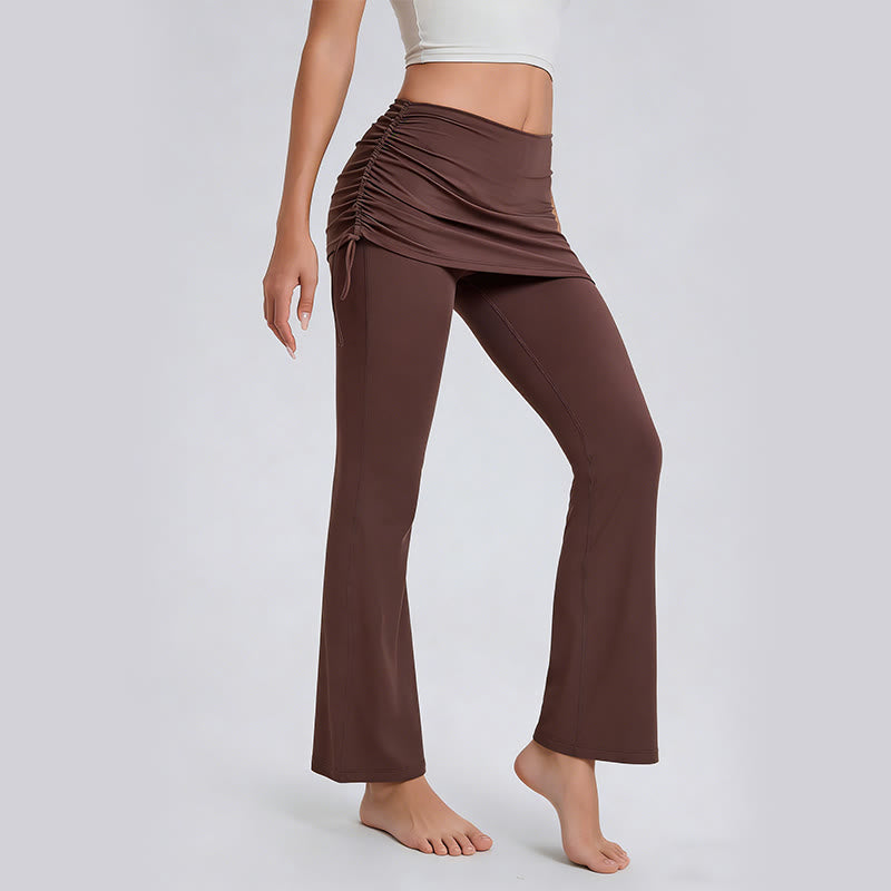 Pantalon de yoga Olivenorma uni, taille basse et évasé, pour femme - Brun - XL - image 0