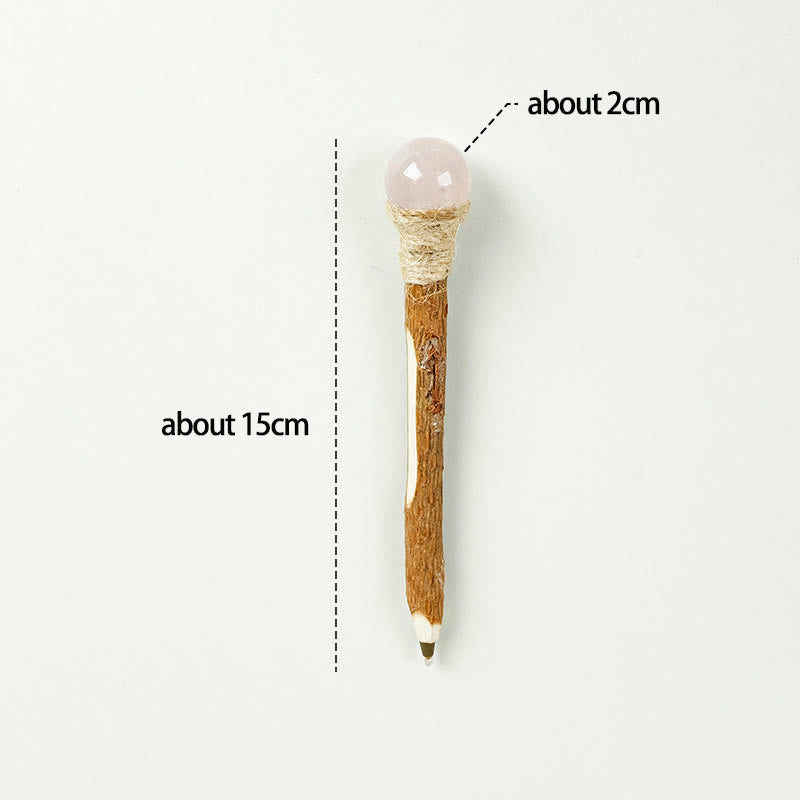 Stylo à bille en bois et pierres précieuses naturelles Olivenorma, baguettes de cristal - Boule de cristal de quartz rose - image 30