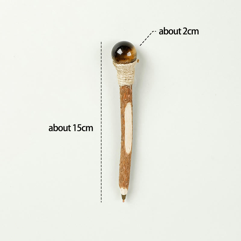 Stylo à bille en bois et pierres précieuses naturelles Olivenorma, baguettes de cristal - Boule de cristal œil de tigre - image 21