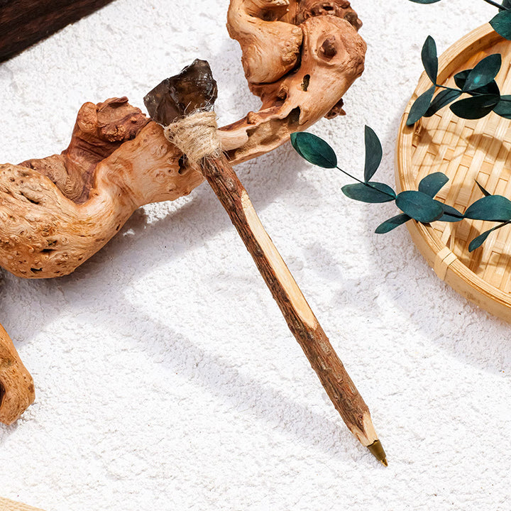 Stylo à bille en bois et pierres précieuses naturelles Olivenorma, baguettes de cristal - Quartz fumé - image 5