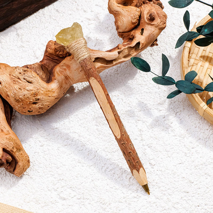 Stylo à bille en bois et pierres précieuses naturelles Olivenorma, baguettes de cristal - Citrine - image 18