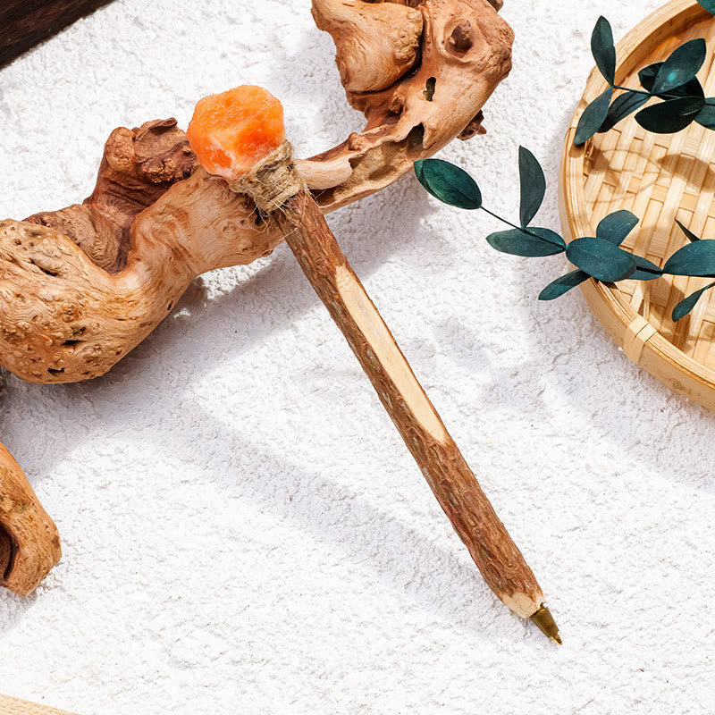 Stylo à bille en bois et pierres précieuses naturelles Olivenorma, baguettes de cristal - Pierre de soleil - image 10