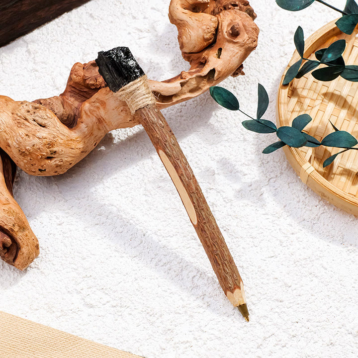 Stylo à bille en bois et pierres précieuses naturelles Olivenorma, baguettes de cristal - Tourmaline noire - image 16