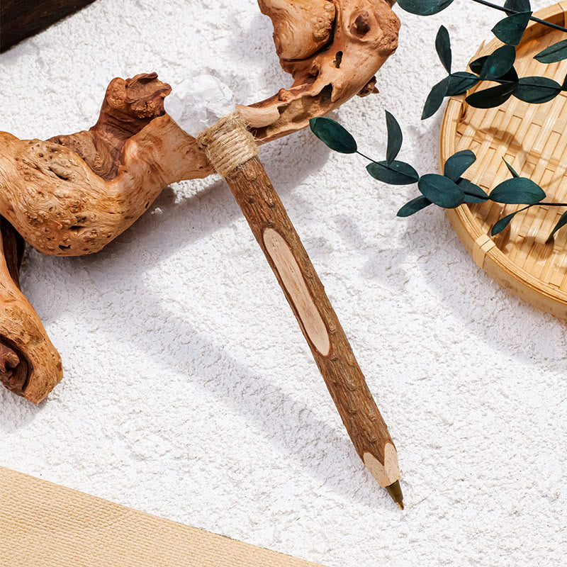 Stylo à bille en bois et pierres précieuses naturelles Olivenorma, baguettes de cristal - Pierre de pin blanc - image 9