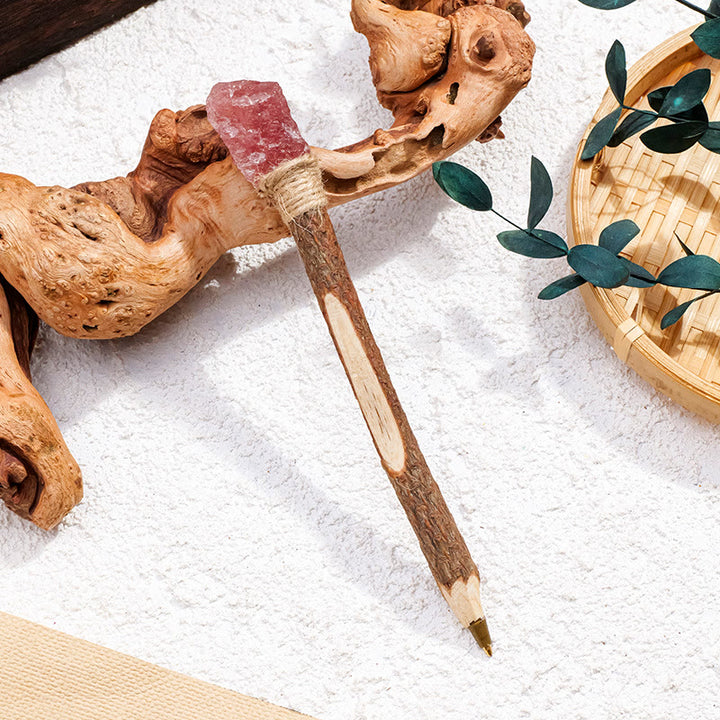 Stylo à bille en bois et pierres précieuses naturelles Olivenorma, baguettes de cristal - Quartz fraise - image 12