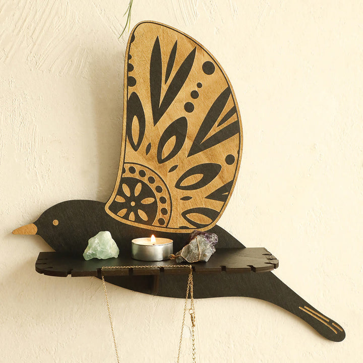 Étagère en cristal Olivenorma en bois avec oiseaux volants - B - image 1