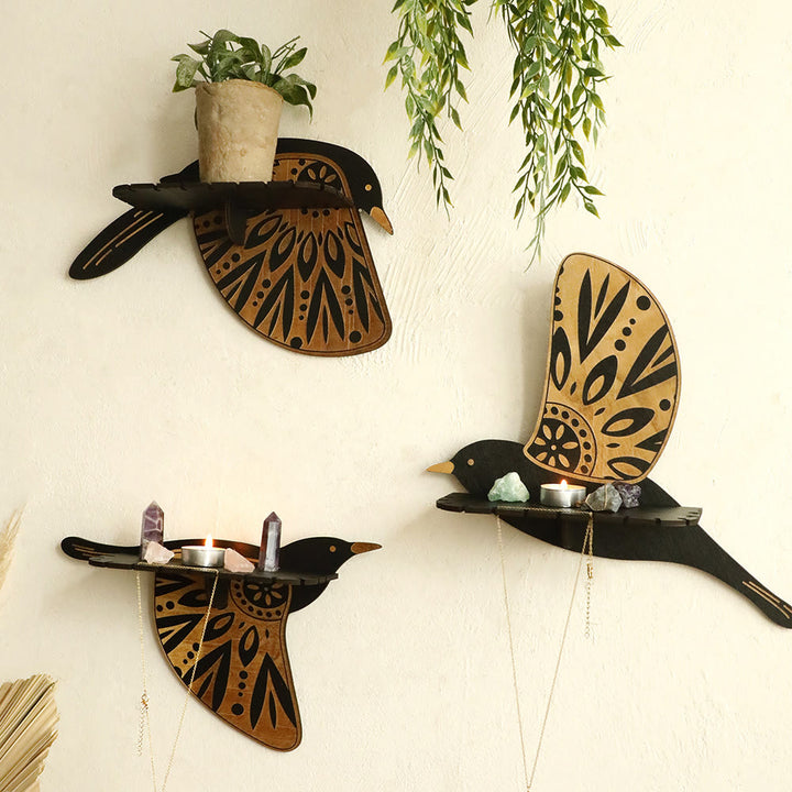 Étagère en cristal Olivenorma en bois avec oiseaux volants - image 0
