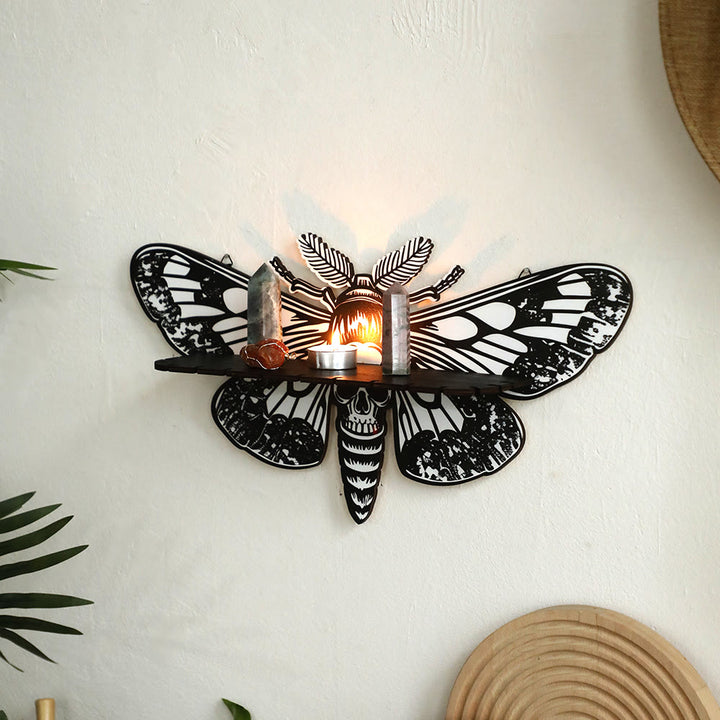 Étagère en bois Olivenorma motif papillon et crâne - image 1