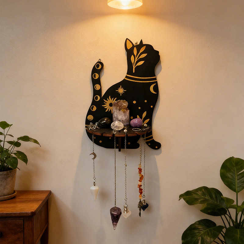 Étagère en bois Olivenorma avec chaton mignon et cristal - Chaton mignon - image 0