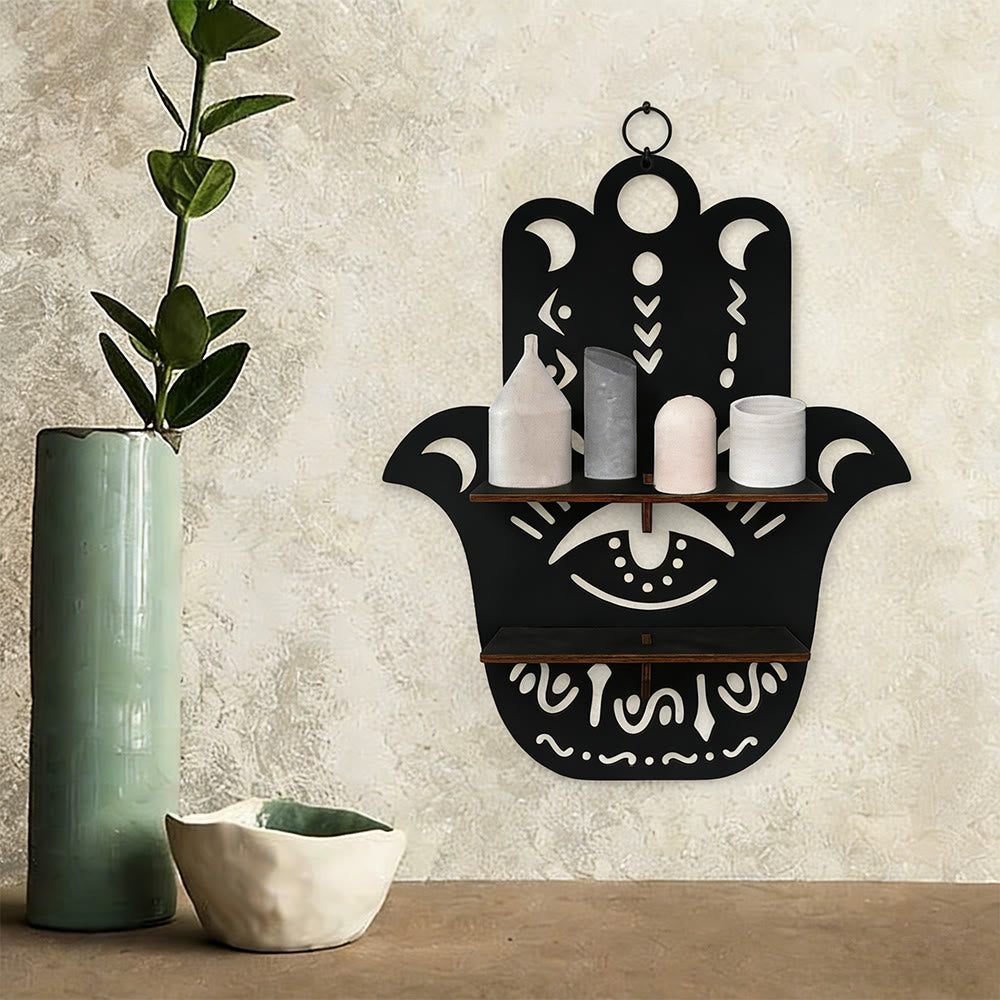 Étagère Olivenorma en bois style bohème avec cristaux noirs - E/Hamsa - image 6