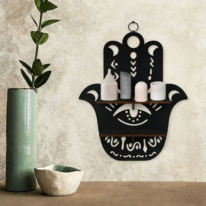 Étagère Olivenorma en bois style bohème avec cristaux noirs - E/Hamsa - image 6