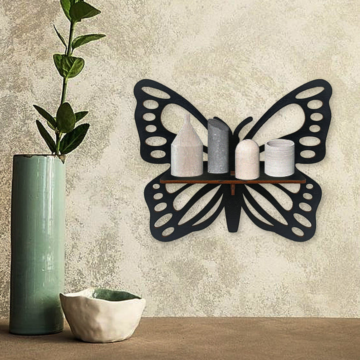 Étagère Olivenorma en bois style bohème avec cristaux noirs - Un papillon - image 0