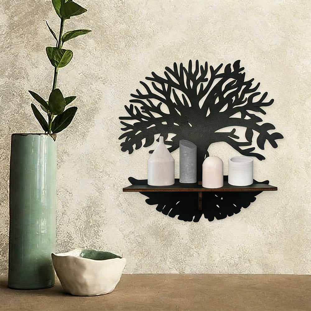 Étagère Olivenorma en bois style bohème avec cristaux noirs - Arbre B - image 3