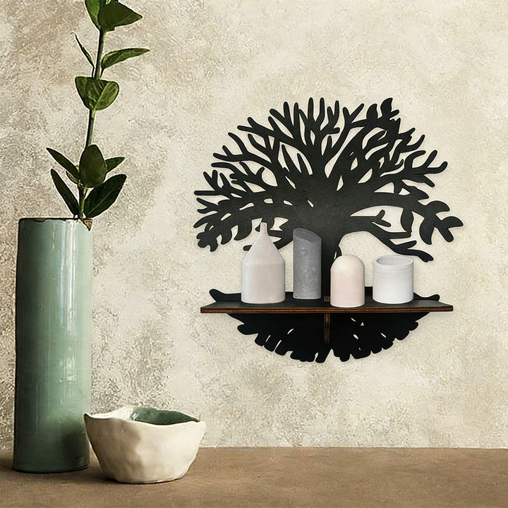 Étagère Olivenorma en bois style bohème avec cristaux noirs - Arbre B - image 3