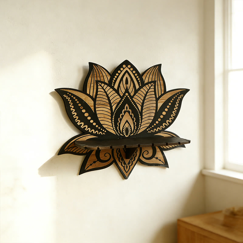 Étagère en bois Olivenorma à motif de mandala de lotus et cristal - image 4