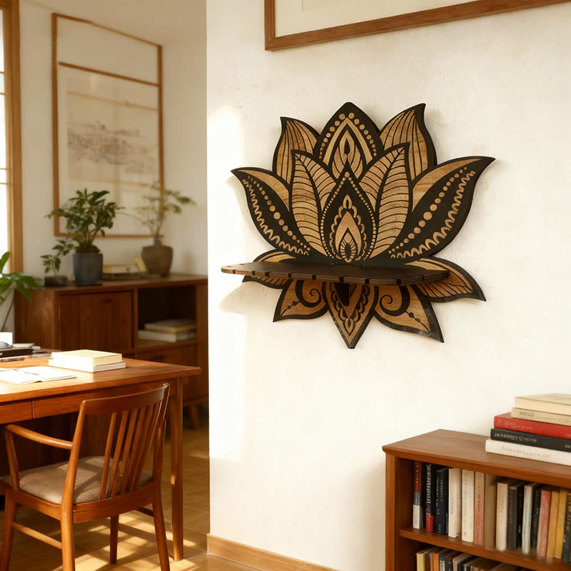 Étagère en bois Olivenorma à motif de mandala de lotus et cristal - image 3