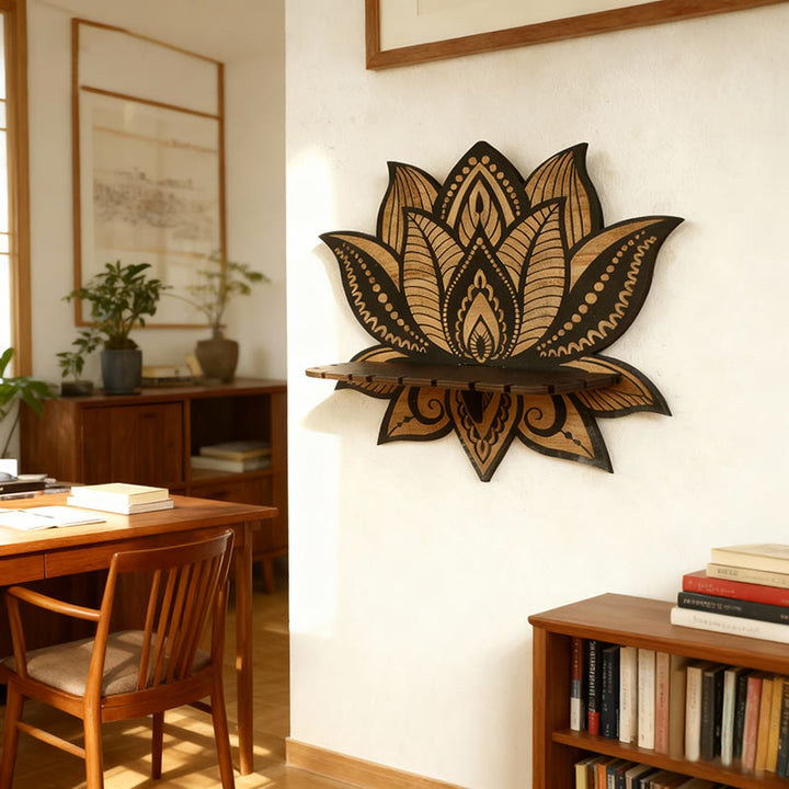 Étagère en bois Olivenorma à motif de mandala de lotus et cristal - image 3