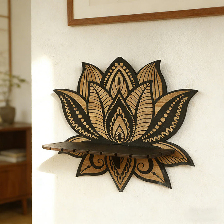 Étagère en bois Olivenorma à motif de mandala de lotus et cristal - Motif de mandala de lotus - image 0