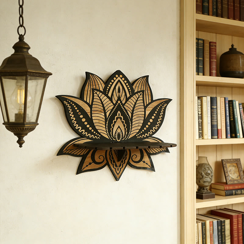 Étagère en bois Olivenorma à motif de mandala de lotus et cristal - image 1