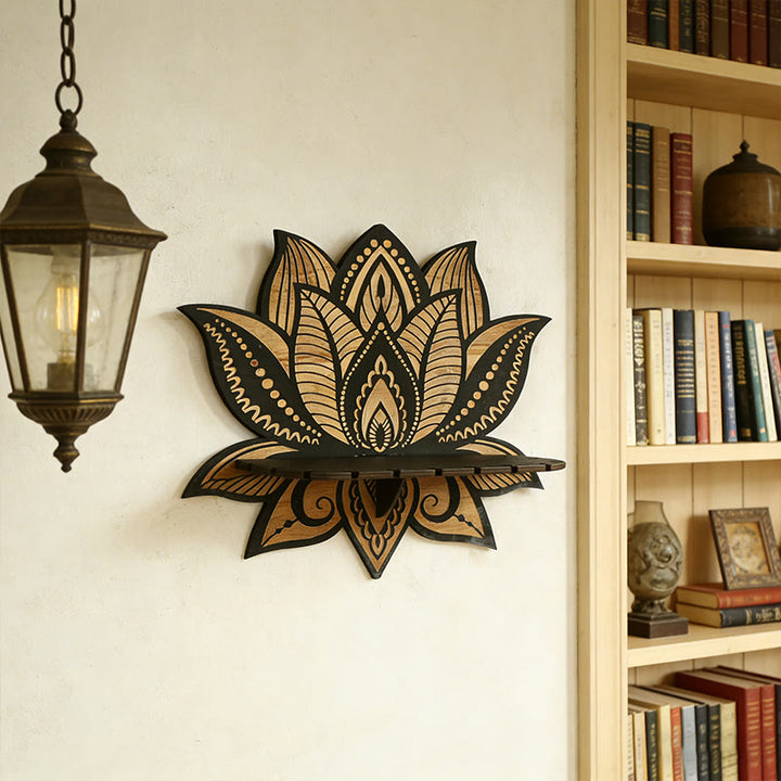 Étagère en bois Olivenorma à motif de mandala de lotus et cristal - image 1