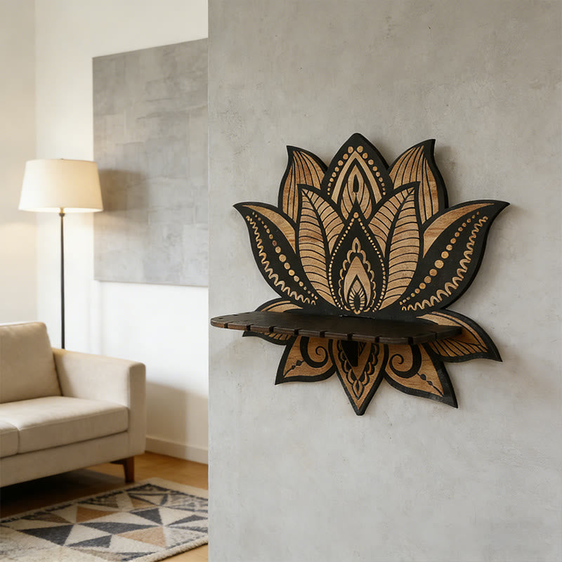 Étagère en bois Olivenorma à motif de mandala de lotus et cristal - image 2