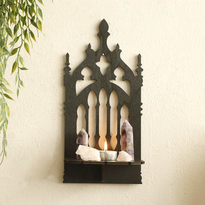 Trône gothique en bois Olivenorma avec étagère en cristal - image 1