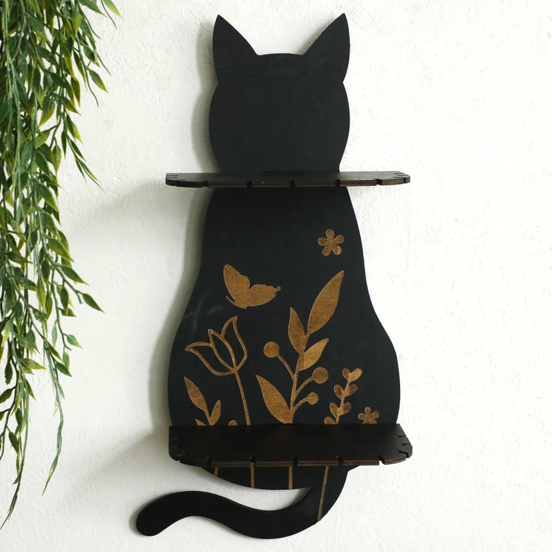 Étagère à cristaux double couche Olivenorma en bois, style gothique, chat - image 1