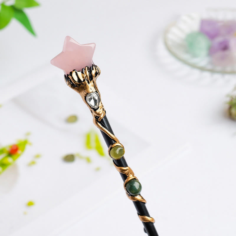 Baguettes magiques en cristal Olivenorma en pierre précieuse naturelle en forme de cœur et d'étoile - Style étoile en quartz rose - image 37