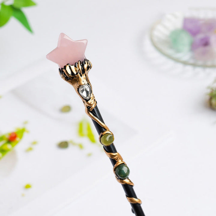 Baguettes magiques en cristal Olivenorma en pierre précieuse naturelle en forme de cœur et d'étoile - Style étoile en quartz rose - image 37