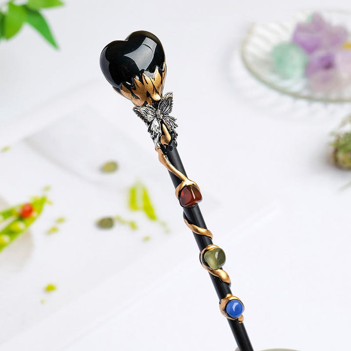 Baguettes magiques en cristal Olivenorma en pierre précieuse naturelle en forme de cœur et d'étoile - Style Cœur d'amour en obsidienne - image 3