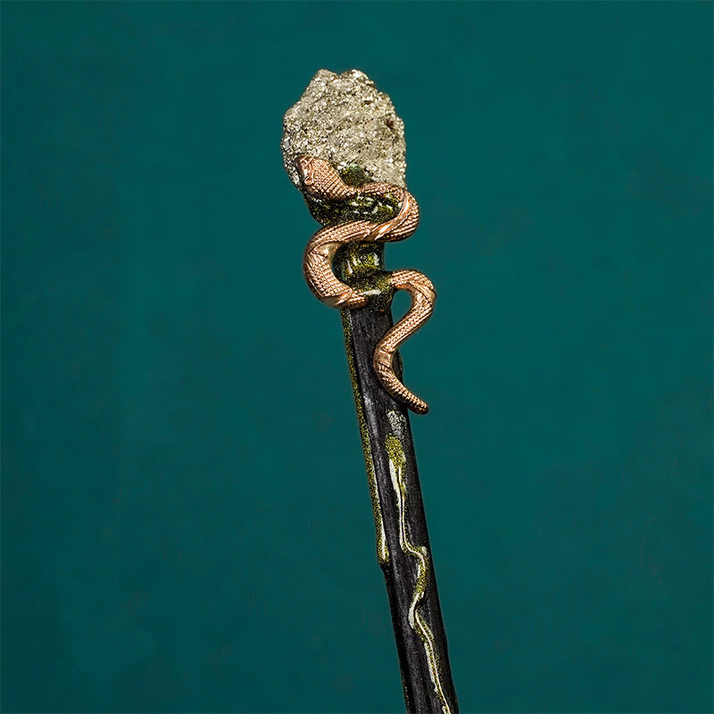 Baguettes Olivenorma en métal et pierres précieuses naturelles, style plume de serpent, cristal - Style serpent en pyrite et métal - image 5