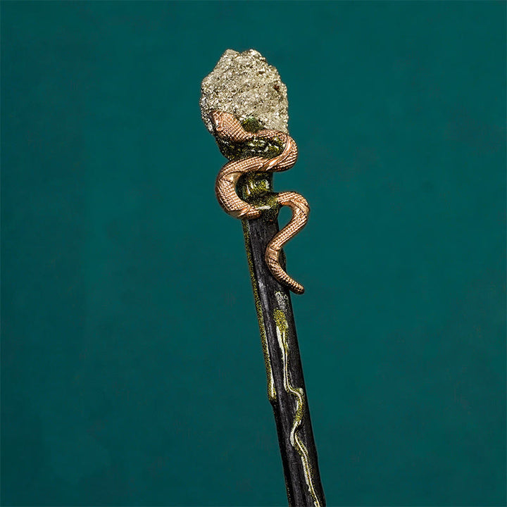 Baguettes Olivenorma en métal et pierres précieuses naturelles, style plume de serpent, cristal - Style serpent en pyrite et métal - image 5